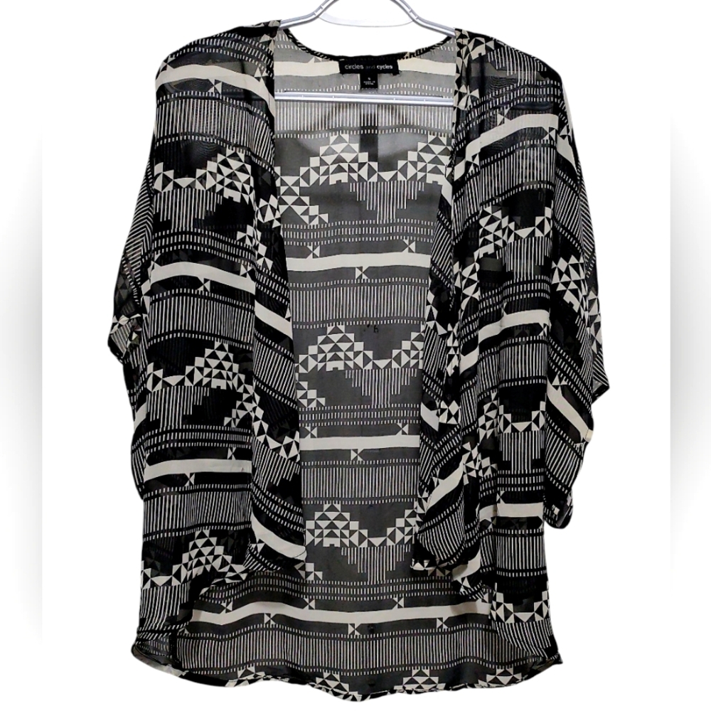 Circles And Cycles Sheer Aztec Print Kimono Cardigan Small